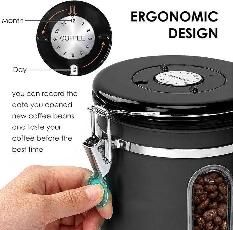 Helweet Coffee Canister, Coffee Bean Storage, Bean Container, 2.8L, Airtight Container, Cafe Grain Box with Measuring Scoop, Date Tracker, Transparent Window, for The Preservation of Beans, Tea, Grains, etc - Image 3