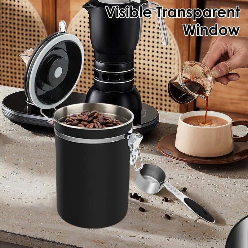 Helweet Coffee Canister, Coffee Bean Storage, Bean Container, 2.8L, Airtight Container, Cafe Grain Box with Measuring Scoop, Date Tracker, Transparent Window, for The Preservation of Beans, Tea, Grains, etc - Image 5