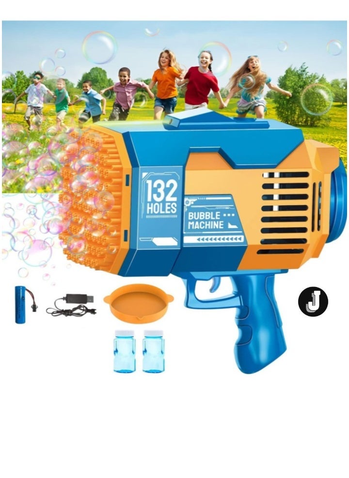 JAJEEK "New 132-Hole Gatling Bubble Gun with Colorful LED Lights | Electric Bubble Launcher with Bubble Liquid for Kids & Adults, Perfect for Outdoor & Indoor Parties, Weddings, and Gardens – Blue" - Image 1