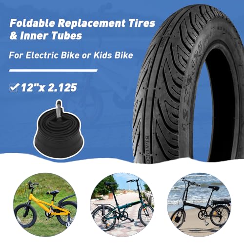 MAKELEN 2 Pack E-Bike Tire Kids Bike Tire 12x2.125 with 2 Tubes Strong Grip Compatible Replacement Bicycle Tire for Electrc Bicycle Black - Image 3