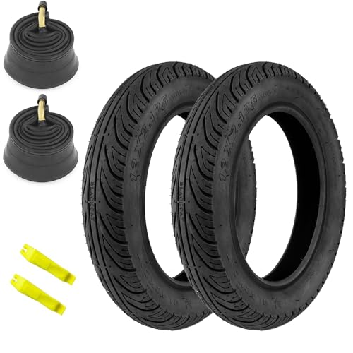 MAKELEN 2 Pack E-Bike Tire Kids Bike Tire 12x2.125 with 2 Tubes Strong Grip Compatible Replacement Bicycle Tire for Electrc Bicycle Black - Image 1