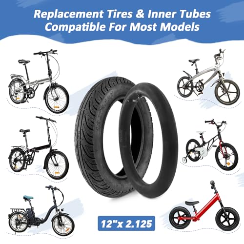 MAKELEN 2 Pack E-Bike Tire Kids Bike Tire 12x2.125 with 2 Tubes Strong Grip Compatible Replacement Bicycle Tire for Electrc Bicycle Black - Image 2