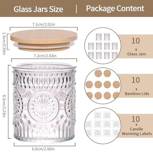 DARJEN 10 Pack Clear Candle Jars for Making Candles- 7.5 OZ Empty Glass Candle Making Jars with Bamboo Lids and Labels, Candle Making Supplies Candle Containers for Home DIY - Image 2