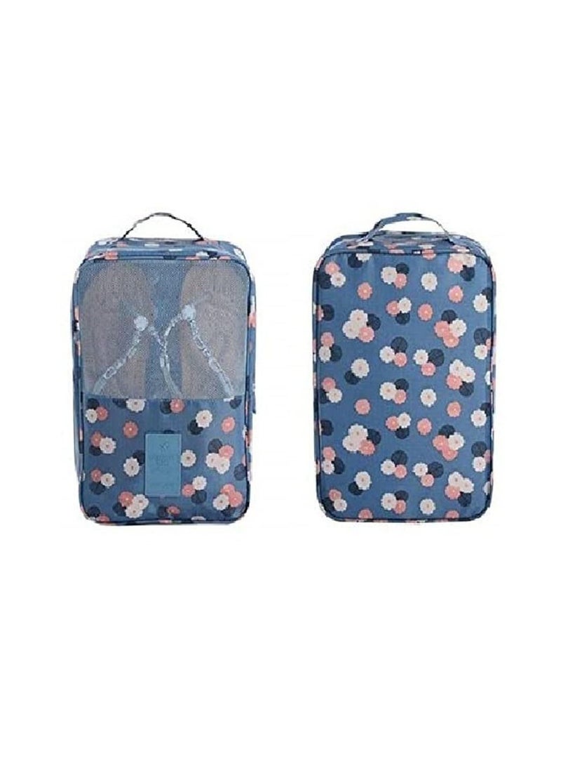 Waterproof Travel Shoe Organizer Bag - Classic Daisy Blue - Image 2
