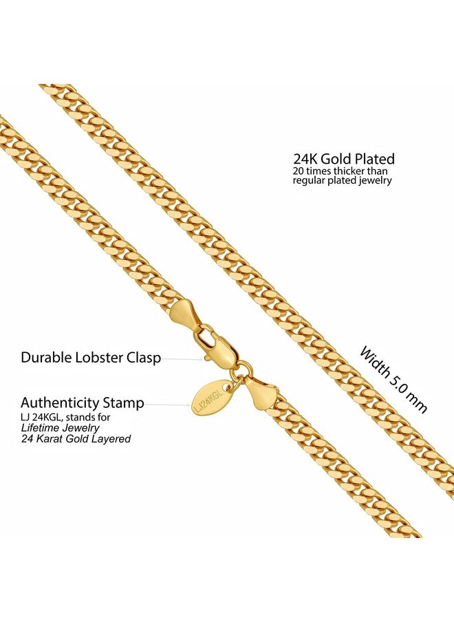 Lifetime Jewelry Miami Curb Square Cut Cuban Link Chain Necklaces 24K Gold Plated (5Mm & 9.5Mm) (20 Inches, 5Mm, Gold)  - Image 3