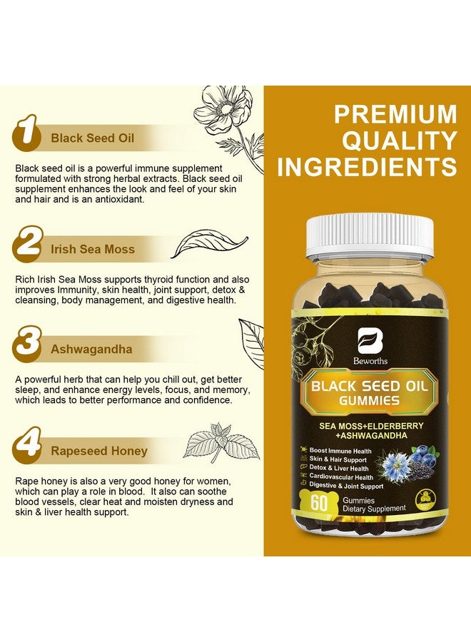 ب يستحق حلوى جيلاتينية بزيت حبة البركة والطحالب البحرية من بي بيورثس، حلوى جيلاتينية عضوية من الطحالب البحرية الأيرلندية مع الأشواغاندا وزيت حبة البركة والبلسان والكركم وفيتامين د3/ج والزنك - تدعم المفاصل والهضم والشعر والبشرة - Image 2