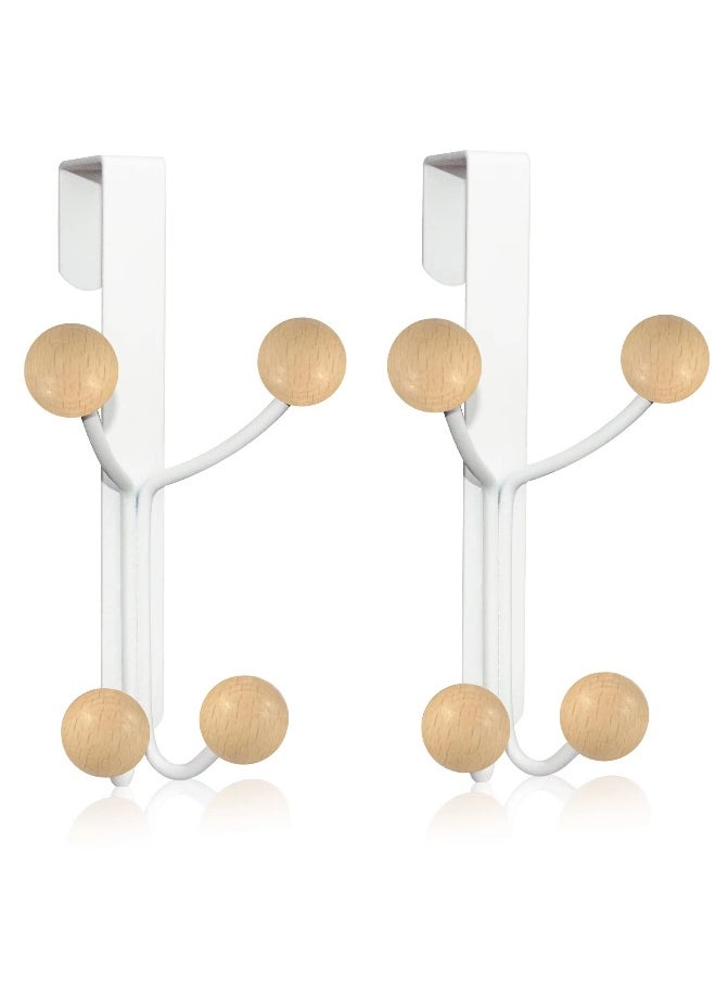 Generic Over Door Hooks Set of 2 White Metal and Wood Hangers for Clothes Hats Robes Towels  - Image 1