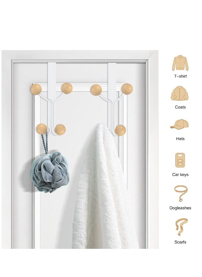 Generic Over Door Hooks Set of 2 White Metal and Wood Hangers for Clothes Hats Robes Towels  - Image 4
