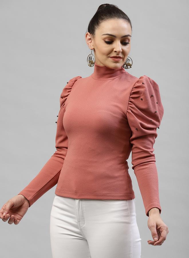 كاجوالي بلوزة نسائية بأكتاف بارزة مزينة باللؤلؤ الصناعي - Image 4