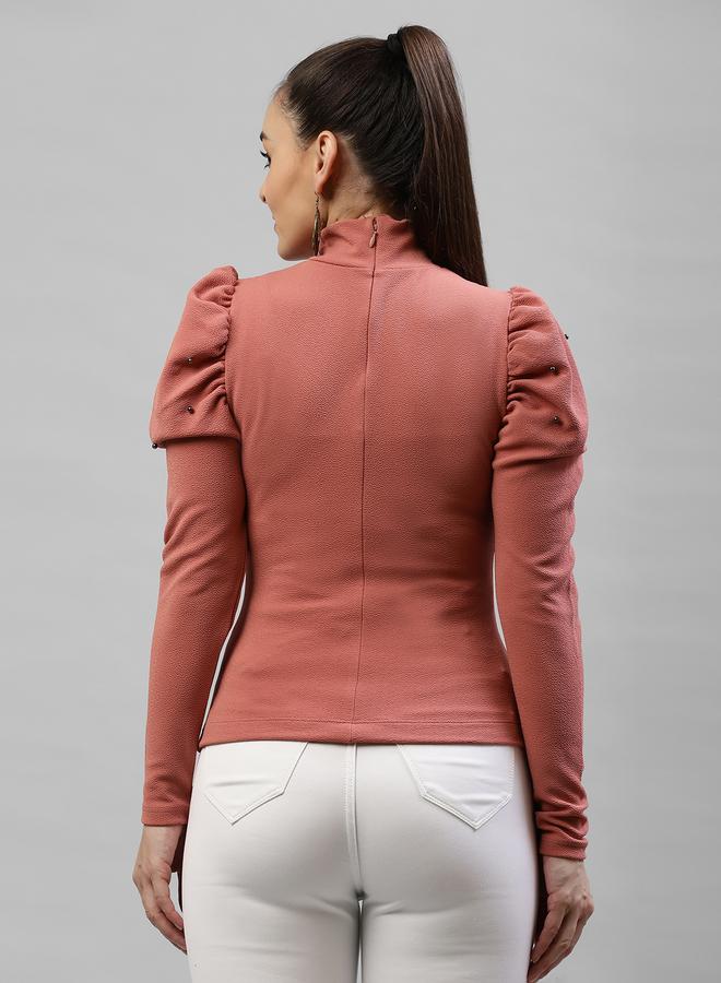 كاجوالي بلوزة نسائية بأكتاف بارزة مزينة باللؤلؤ الصناعي - Image 3