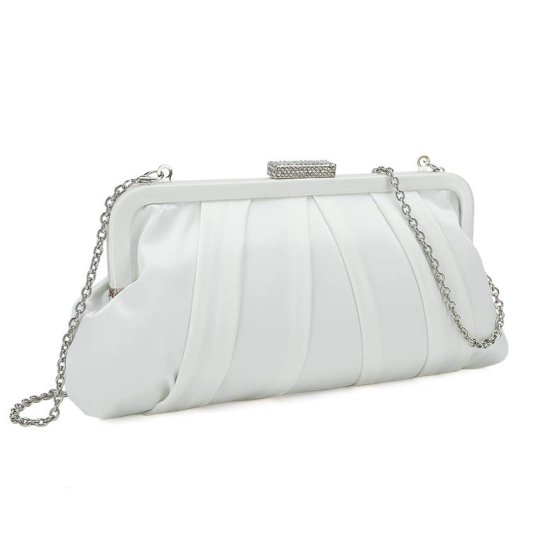 CHARMING TAILOR Classic Pleated Satin Clutch Bag Diamante Embellished Formal Handbag for Wedding/Prom/Black-Tie Events (Ivory) - Image 2