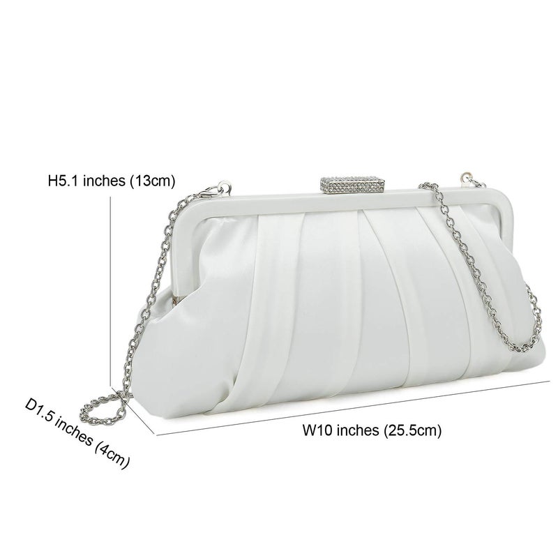 CHARMING TAILOR Classic Pleated Satin Clutch Bag Diamante Embellished Formal Handbag for Wedding/Prom/Black-Tie Events (Ivory) - Image 4