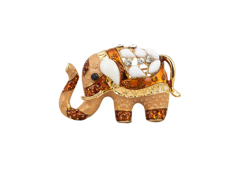 Knighthood Beige Enamel Elephant With Stone Detailing Brooch, Suit Stud, Shirt Studs, Lapel Pin Accessories for Men Women - Image 1