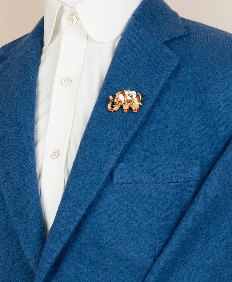 Knighthood Beige Enamel Elephant With Stone Detailing Brooch, Suit Stud, Shirt Studs, Lapel Pin Accessories for Men Women - Image 2