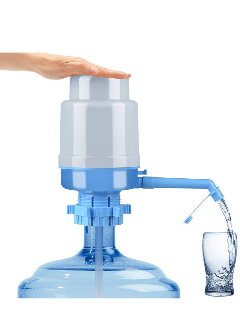Hand Press Bottle Drinking Water Pump, Easy to Use Blue Gray Thickened Manual Hand Pressure Drinking Fountain Pressure Press Pump with an Extra Short Tube for Home Use with Cap  - Image 1