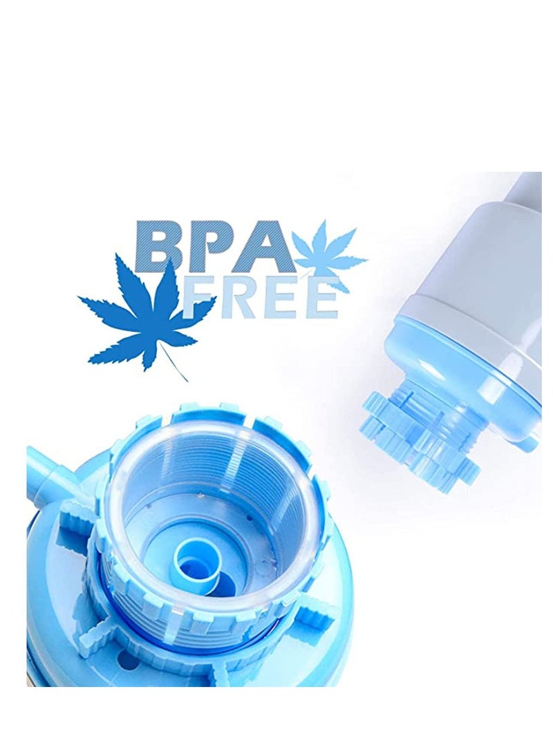 Hand Press Bottle Drinking Water Pump, Easy to Use Blue Gray Thickened Manual Hand Pressure Drinking Fountain Pressure Press Pump with an Extra Short Tube for Home Use with Cap  - Image 2