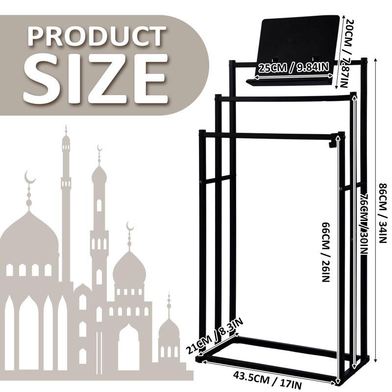 Novabright 34 in Islamic Quran and Prayer Stand Holder Muslim Metal Prayer Quran Mat Rug Holder 3 Tier Stepped Modern Islamic Decorative Rug Organizer Eid Al-adha Gift Standing Towel Rack Bathroom - Image 3