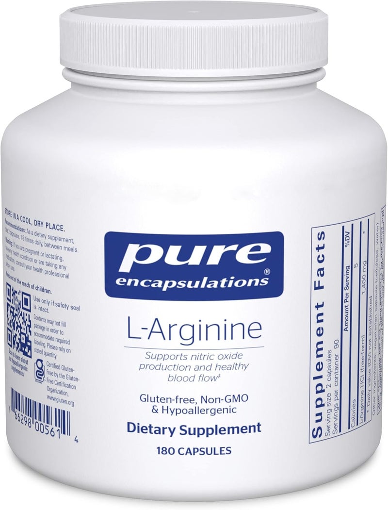 Pure Encapsulations LArginine  1400 mg  Support Nitric Oxide Production  Heart Health  Blood Flow  Gluten Free  NonGMO  180 Capsules - Image 1