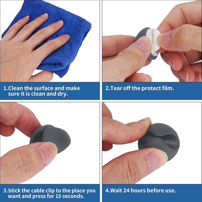 CHEFBEE 8 Pack Adhesive Cable Clips, Cable Cord Holder Organizer Management System for Desk, Wire Clips for All Your Computer, Electrical, Charging or Mouse Cord, Gray - Image 3