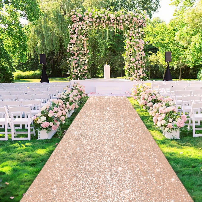 SEQUIN AISLE RUNNER ROSE GOLD CARPET RUNNER 2FTX15FT WEDDING AISLE RUNNER RUG FOR ENGAGEMENT CEREMONY INDOOR OR OUTDOOR WEDDINGS DECORATION