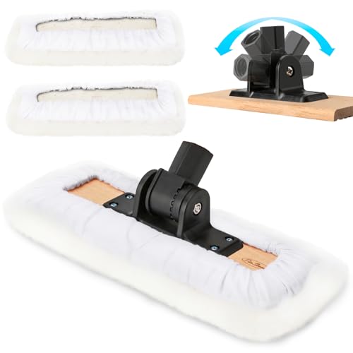 PinStone 4 Pack 10 Inch Lambswool Applicator Kit, 180° Adjustable Lambskin Deck Stain Applicator, 100% Natural Lambswool Pads for Wood Deck, Fence, Floor Finish, Wax Staining, Polyurethane Application - Image 1