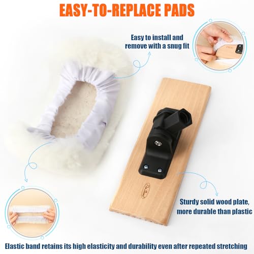 PinStone 4 Pack 10 Inch Lambswool Applicator Kit, 180° Adjustable Lambskin Deck Stain Applicator, 100% Natural Lambswool Pads for Wood Deck, Fence, Floor Finish, Wax Staining, Polyurethane Application - Image 5