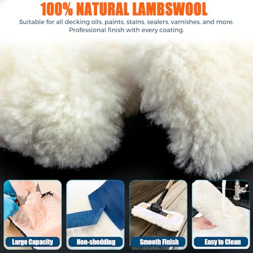 PinStone 4 Pack 10 Inch Lambswool Applicator Kit, 180° Adjustable Lambskin Deck Stain Applicator, 100% Natural Lambswool Pads for Wood Deck, Fence, Floor Finish, Wax Staining, Polyurethane Application - Image 4