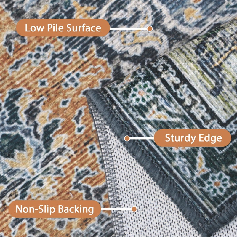BESBLEE 8X10 Area Rugs Machine Washable Rugs for Living Room, Vintage Boho Large Rugs for Bedroom Dining Room, Non Slip Indoor Soft Distressed Lightweight Thin Low Pile Carpet, Beige Blue Grey - Image 5