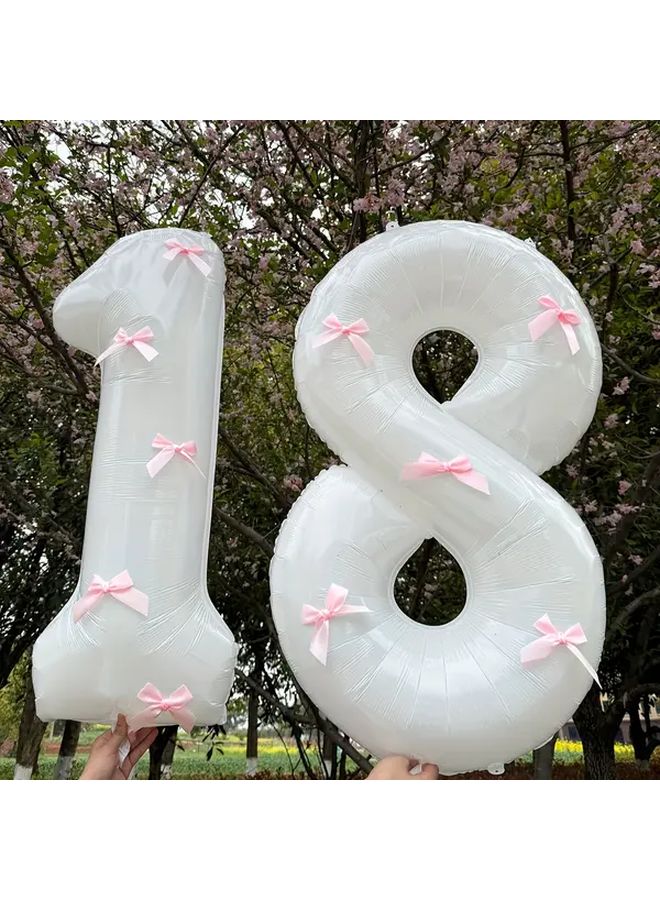 2pcs 40 Inch Pink Bow Decorated White Number Balloons 16th Birthday Foil Numbers For Party Anniversary Wedding Proposal Christmas New Year Decoration - Image 5