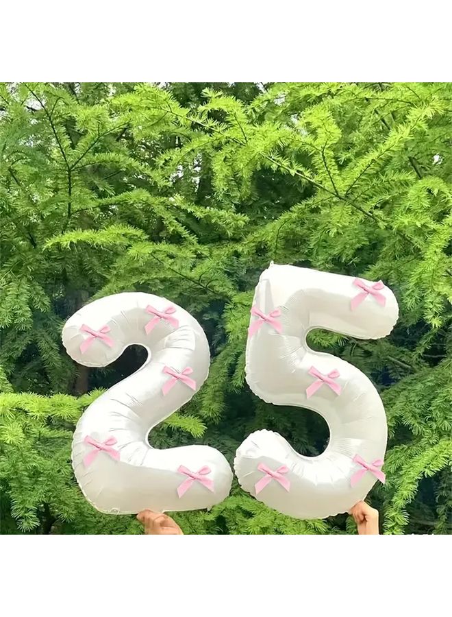 2pcs 40 Inch Pink Bow Decorated White Number Balloons 16th Birthday Foil Numbers For Party Anniversary Wedding Proposal Christmas New Year Decoration - Image 3