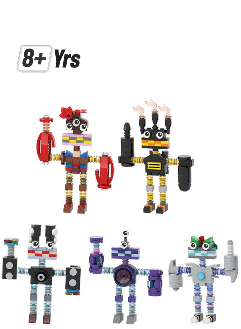 5 Robot Set Building Block Toys, Educational Enlightenment Small Building Blocks Singing Monster Building Toys, Gifts For Boys And Girls - Image 1