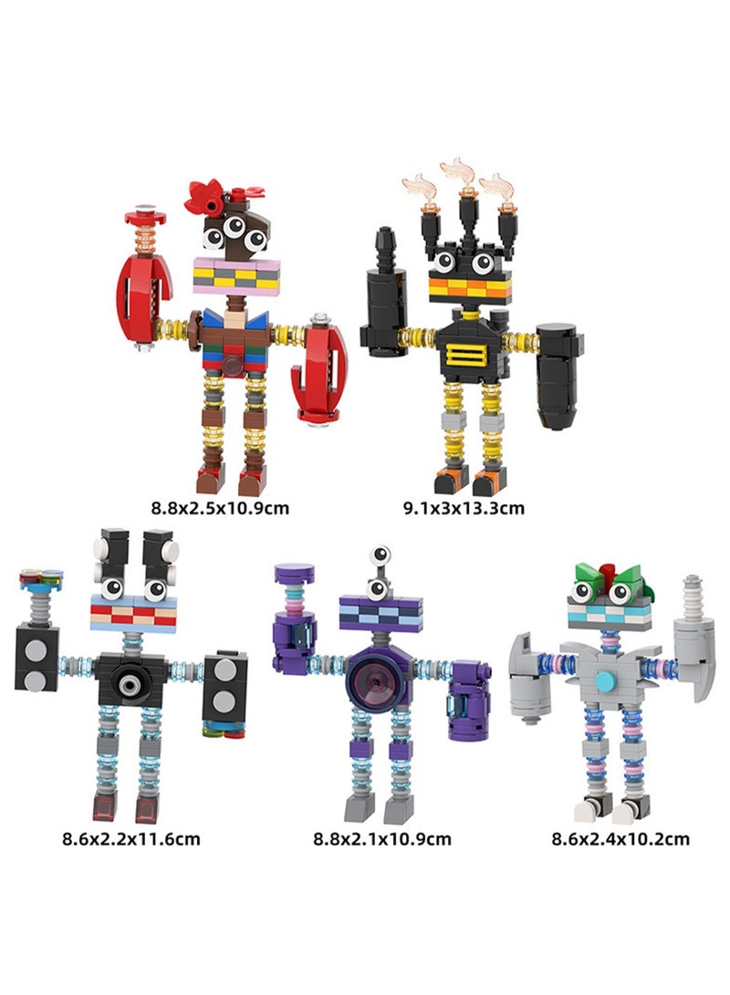 5 Robot Set Building Block Toys, Educational Enlightenment Small Building Blocks Singing Monster Building Toys, Gifts For Boys And Girls - Image 2