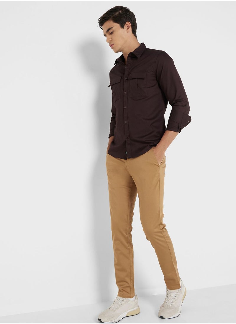 Thomas Scott - Thomas Scott Men Brown Slim Fit Chinos Trousers - Image 1