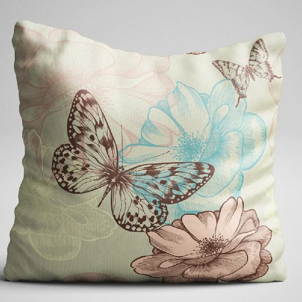 Cango Home Green Pink Flower and Butterfly Patterned Digital Printed Double Sided Throw Pillow Cover - Otyk310-Ct