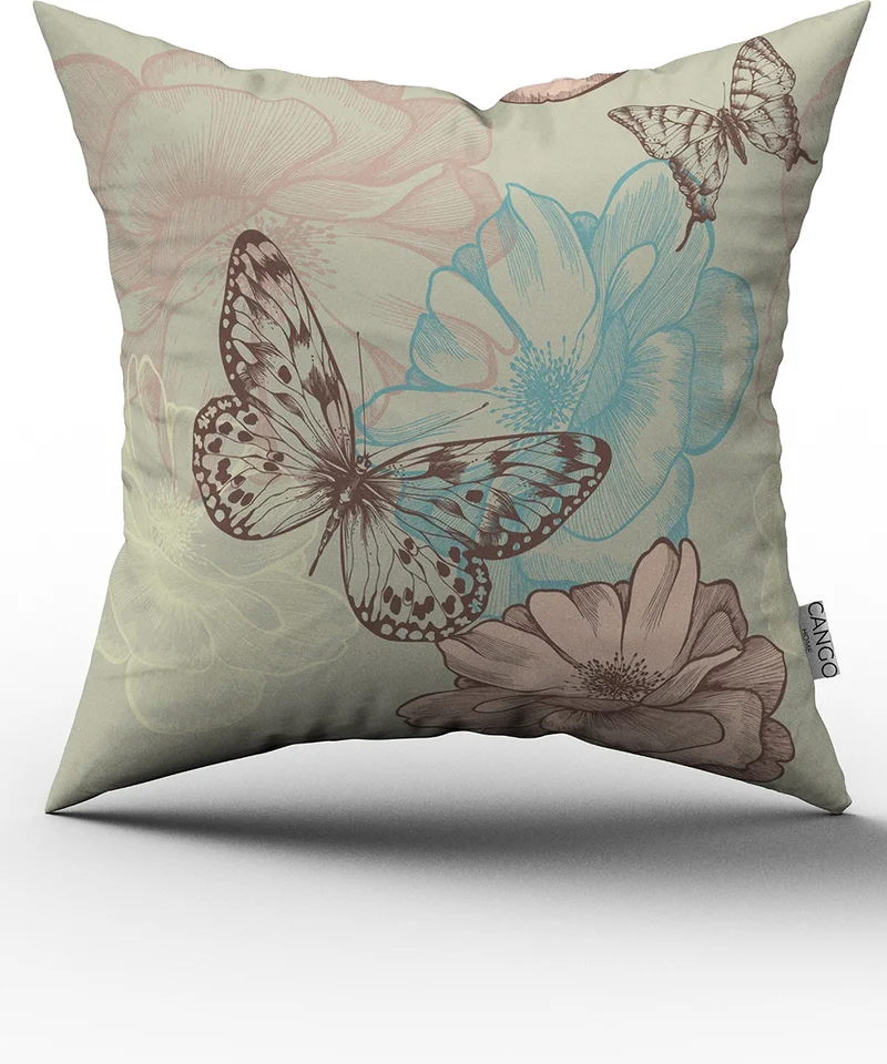 Cango Home Green Pink Flower and Butterfly Patterned Digital Printed Double Sided Throw Pillow Cover - Otyk310-Ct