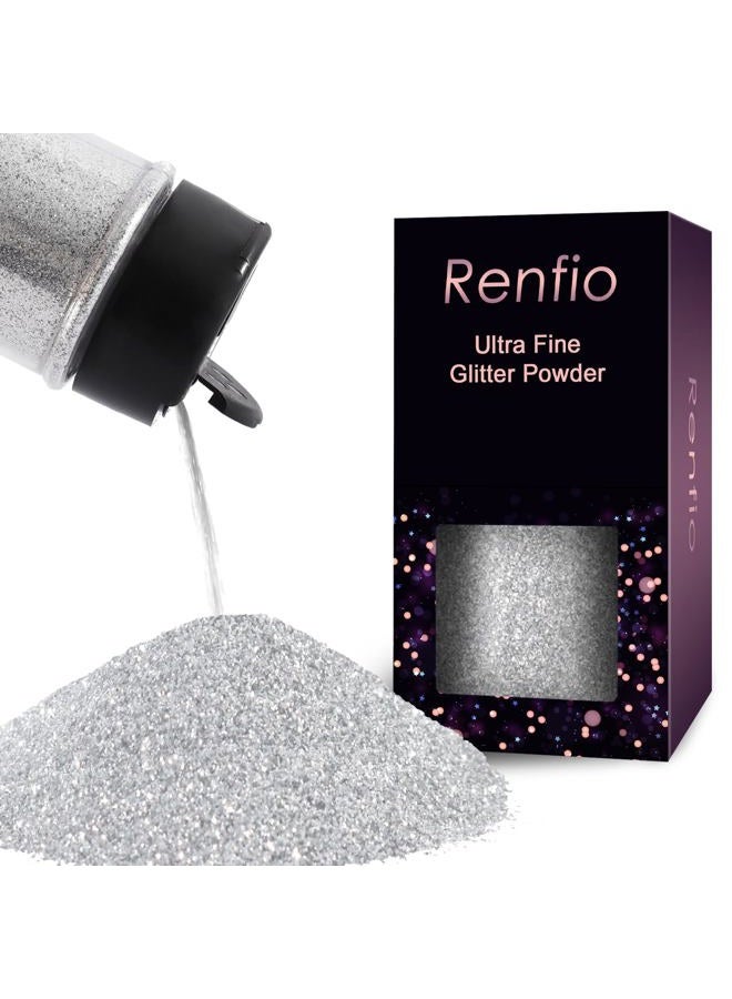 Renfio Ultra Fine Glitter Powder Metallic Resin Glitter 2.11 Oz (60g) PET Flakes Crafts Sequins 1/128" 0.008" 0.2mm Epoxy Chips Flakes for Tumblers Slime Decoration - Silver - Image 1