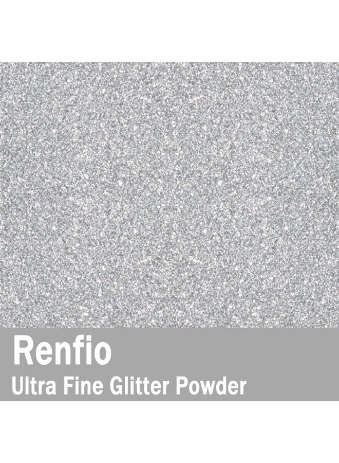 Renfio Ultra Fine Glitter Powder Metallic Resin Glitter 2.11 Oz (60g) PET Flakes Crafts Sequins 1/128" 0.008" 0.2mm Epoxy Chips Flakes for Tumblers Slime Decoration - Silver - Image 2