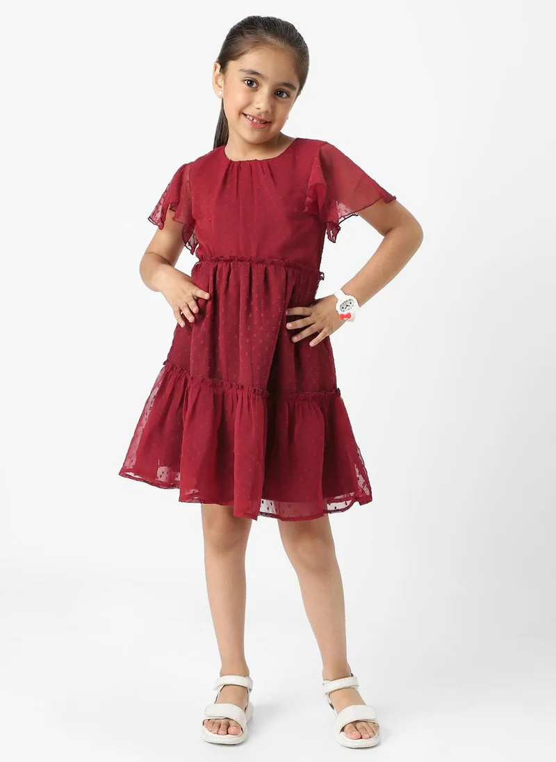 Nautinati Nautinati Girls’ Textured Fabric Swiss Dot Tiered Dress