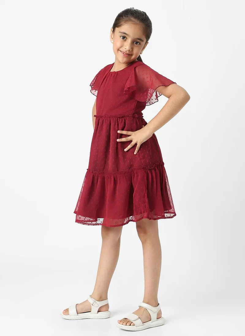 Nautinati Nautinati Girls’ Textured Fabric Swiss Dot Tiered Dress