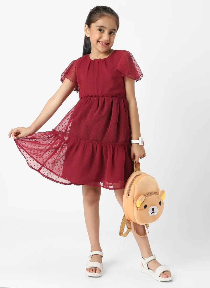 نوتيناتي Nautinati Girls’ Textured Fabric Swiss Dot Tiered Dress