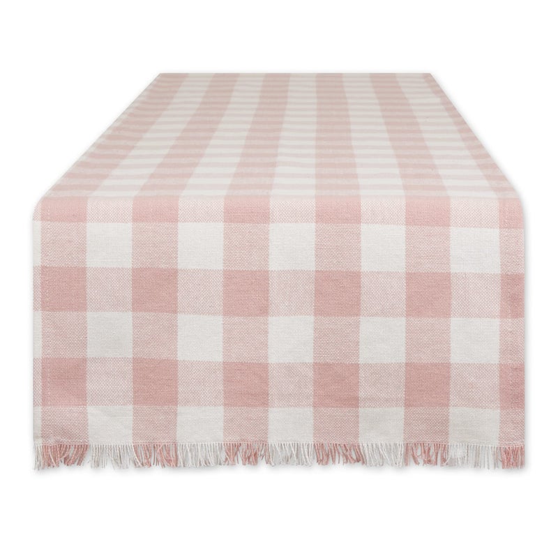 DII Heavyweight Fringed Check Tabletop Collection, Table Runner, 14x72, Pale Mauve - Image 1