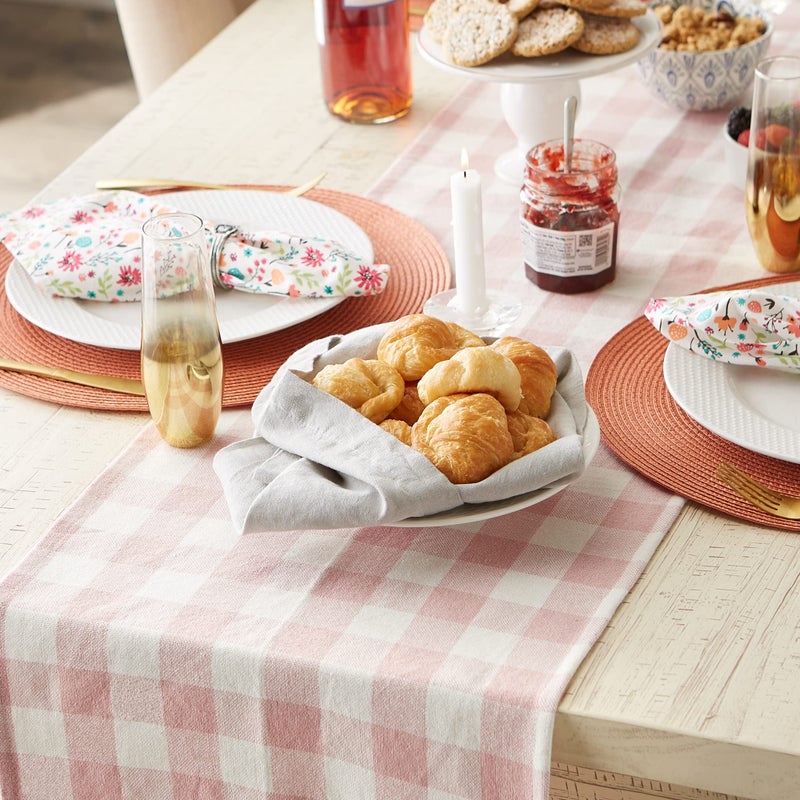 DII Heavyweight Fringed Check Tabletop Collection, Table Runner, 14x72, Pale Mauve - Image 3