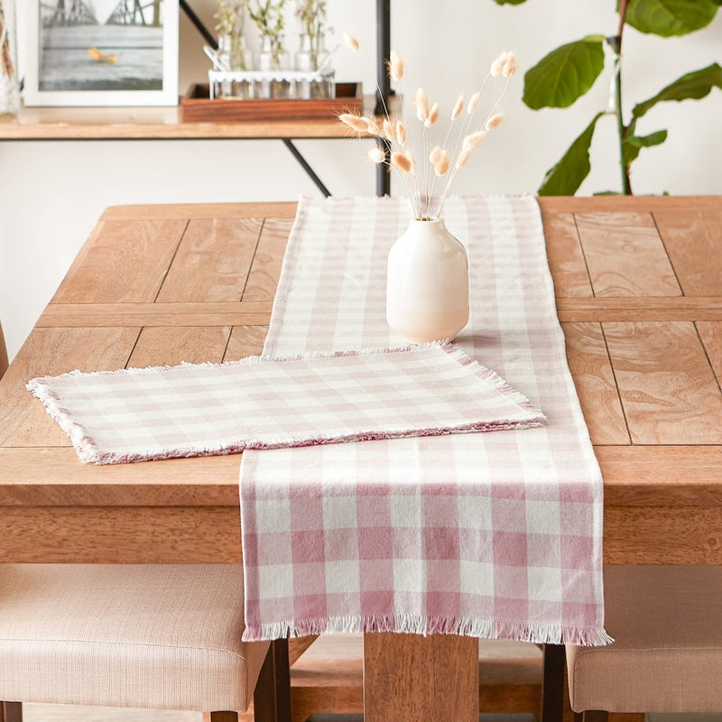 DII Heavyweight Fringed Check Tabletop Collection, Table Runner, 14x72, Pale Mauve - Image 5