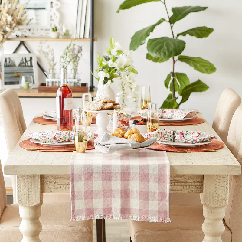DII Heavyweight Fringed Check Tabletop Collection, Table Runner, 14x72, Pale Mauve - Image 4