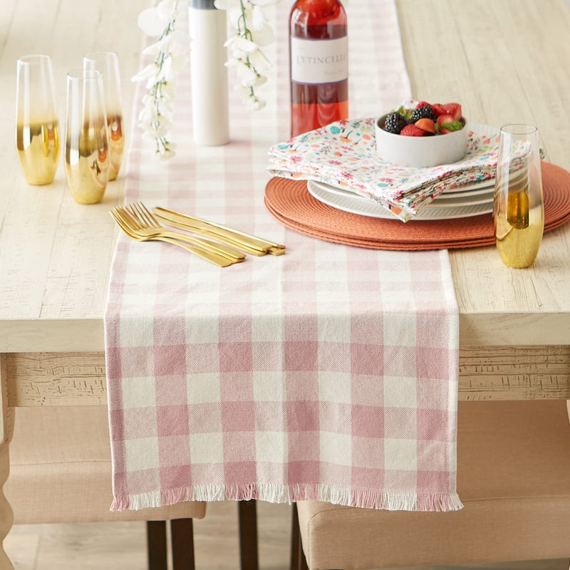 DII Heavyweight Fringed Check Tabletop Collection, Table Runner, 14x72, Pale Mauve - Image 2