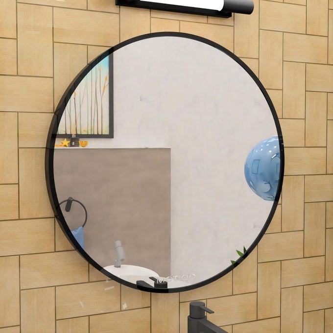 ALUMINIUM MATERIAL FRAME MIRROR FOR WALL BATHROOM MIRRORS ROUND MIRROR FOR BATHROOM WALL MOUNT MIRROR FOR BEDROOM DRESSING ROOMLIVING ROOM ENTRYWAY DIA24INCHBLACK