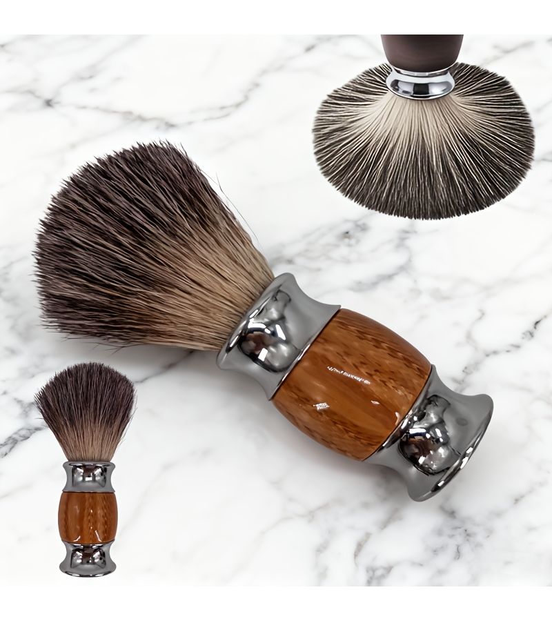 Men S Handmade Badger Hair Shaving Brush Black Ergonomic Design Comfortable Grip Durable Facial Cleansing Brush For Post Shave Use Minimalist Fashion Style Premium Birthday Gift - Image 1