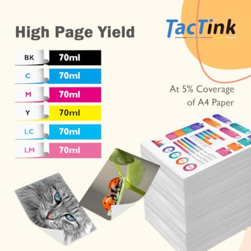 Ink Bottle for Epson 108, suitable for L8050/L18050/L8100 printers, pigment-based, black, high-capacity 6-pack - Image 2