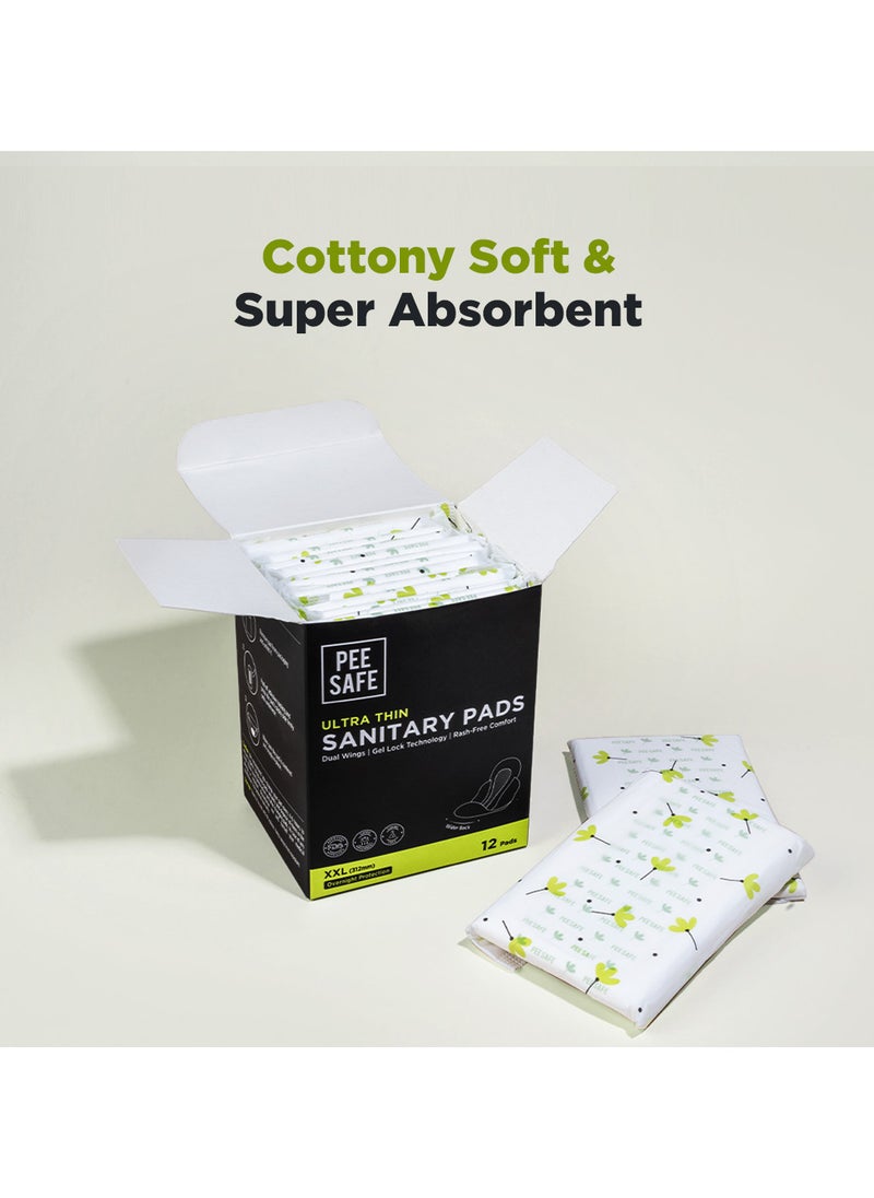 PEESAFE - PeeSafe Ultra-Thin Sanitary Pads with Wings, Super Absorbent & Leak-Proof, Unscented, Rash and Toxin Free, Overnight Protection, Extra Long XXL – 12 pads - Pack Of 3 - Image 1