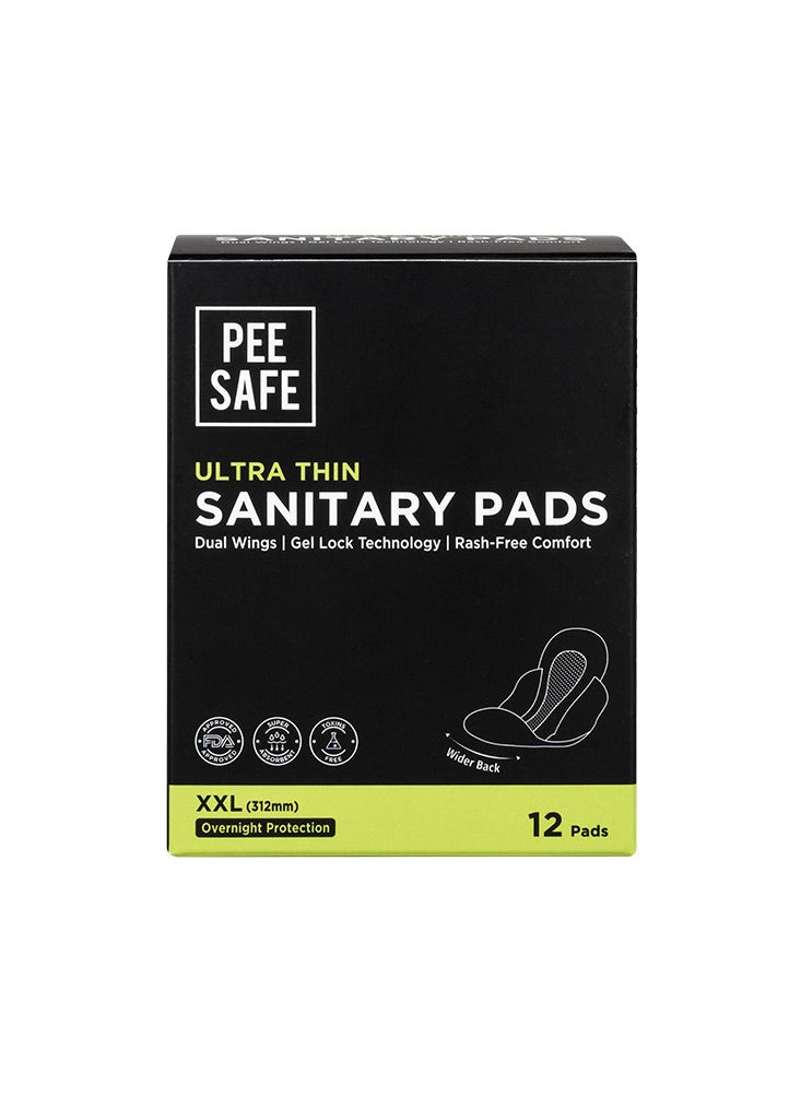 PEESAFE - PeeSafe Ultra-Thin Sanitary Pads with Wings, Super Absorbent & Leak-Proof, Unscented, Rash and Toxin Free, Overnight Protection, Extra Long XXL – 12 pads - Pack Of 3 - Image 1